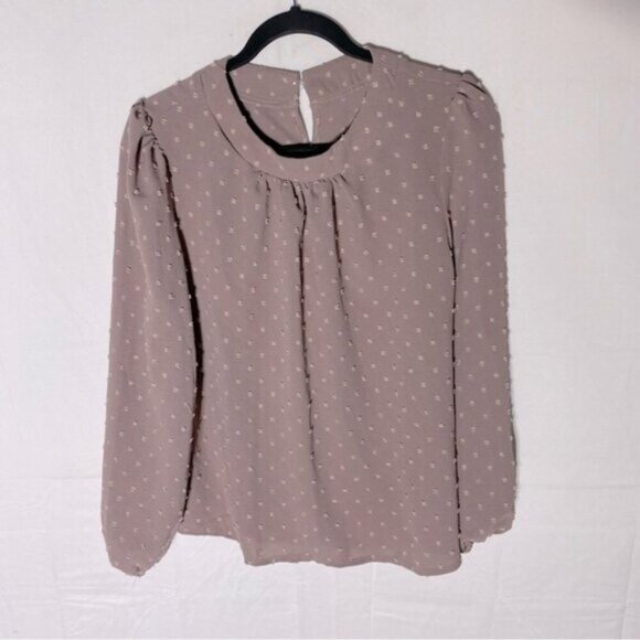 5/$25 Shein Nude Taupe Textured Dots Long Sleeve Blouse L - Picture 1 of 15